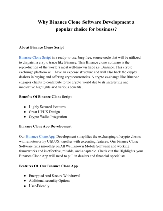 Why Binance Clone Software Development a popular choice for business