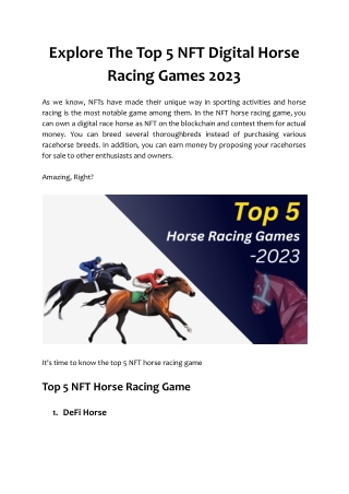 Top 5 NFT Horse Racing Games 2023