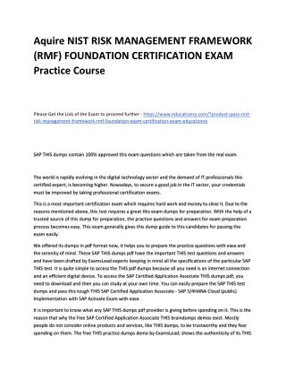 NIST RISK MANAGEMENT FRAMEWORK (RMF) FOUNDATION CERTIFICATION EXAM