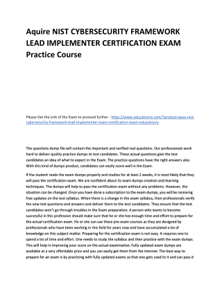 NIST CYBERSECURITY FRAMEWORK LEAD IMPLEMENTER CERTIFICATION EXAM