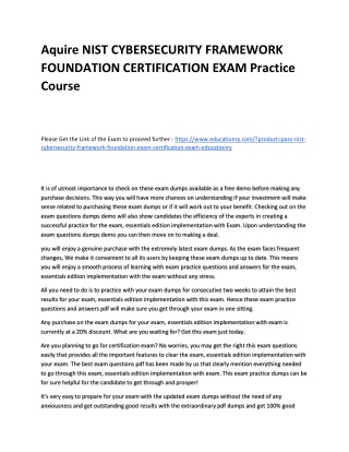 NIST CYBERSECURITY FRAMEWORK FOUNDATION CERTIFICATION EXAM