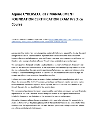 CYBERSECURITY MANAGEMENT FOUNDATION CERTIFICATION EXAM