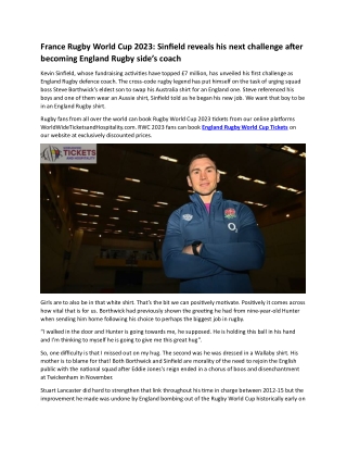 France Rugby World Cup 2023 Sinfield reveals his next challenge after becoming England Rugby side’s coach