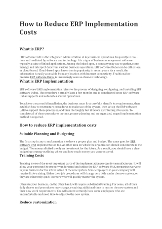 How to Reduce ERP Implementation Costs