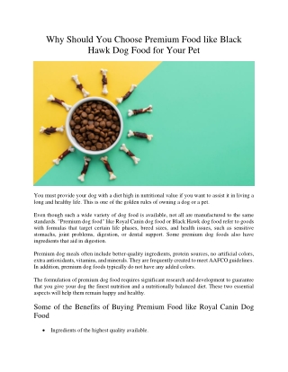 Why Should You Choose Premium Food like Black Hawk Dog Food for Your Pet