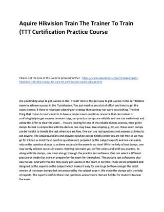 Hikvision Train The Trainer To Train (TTT Certification