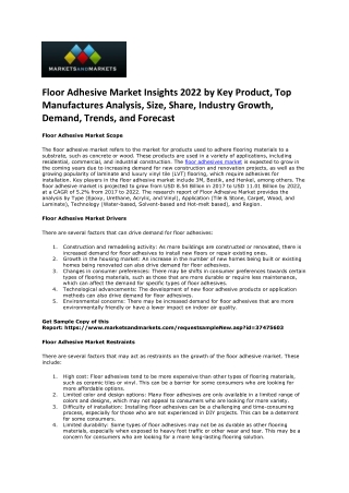 Floor Adhesive Market Analysis on Market Share, Ongoing Trends & Top Players