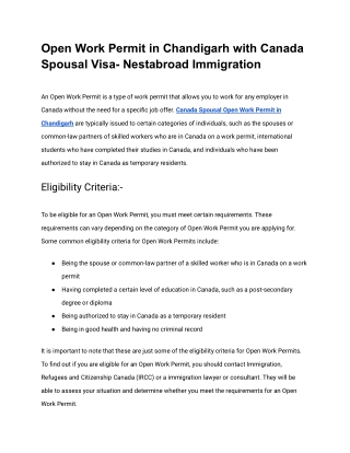 Open Work Permit in Chandigarh with Canada Spousal Visa- Nestabroad Immigration