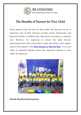 The Benefits of Daycare for Your Child