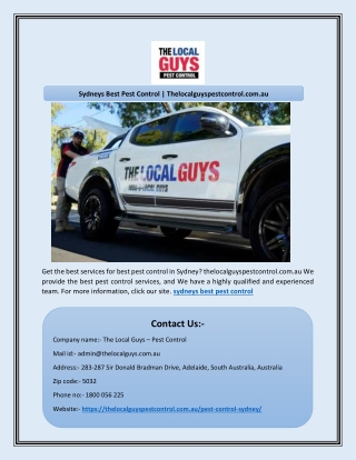 Sydneys Best Pest Control | Thelocalguyspestcontrol.com.au