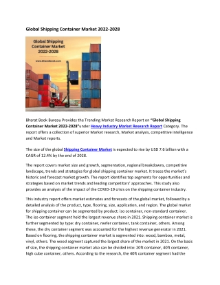 Global Shipping Container Market 2022-2028
