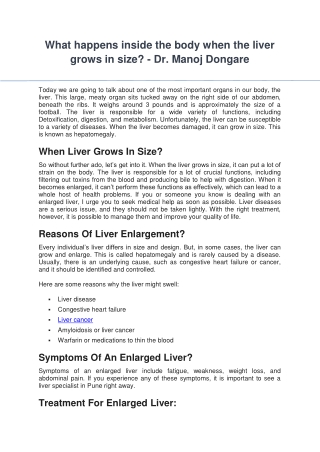 What happens inside the body when the liver grows in size