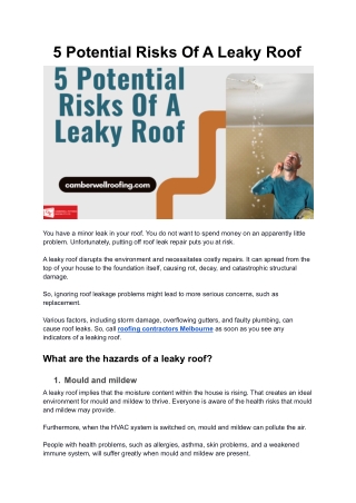 5 Potential Risks Of A Leaky Roof