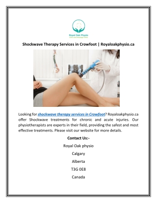 Shockwave Therapy Services in Crowfoot | Royaloakphysio.ca