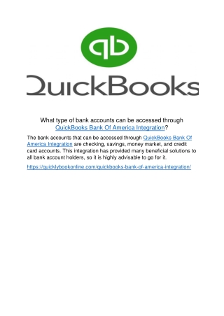 What type of accounts can accessed through QuickBooks Bank Of America integraion