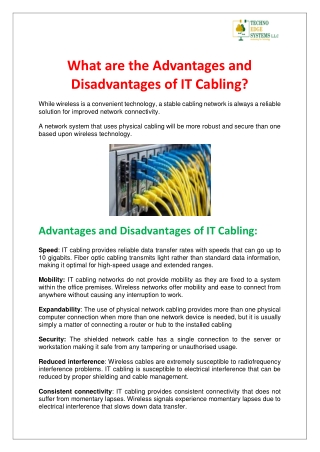 What are the Advantages and Disadvantages of IT Cabling