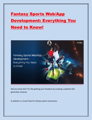 Fantasy Sports Web/App Development: Everything You Need to Know!