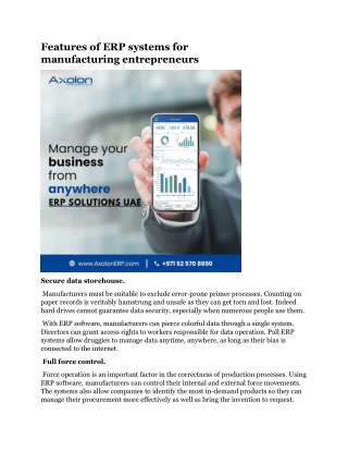 Features of ERP systems for manufacturing entrepreneurs