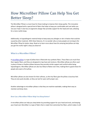 How Microfiber Pillow Can Help You Get Better Sleep