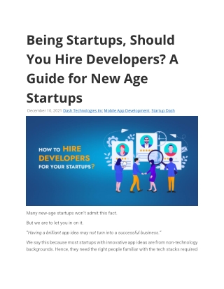 Being Startups, Should You Hire Developers? A Guide for New Age Startups