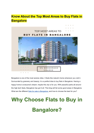 Top Most Areas to Buy Flats in Bangalore