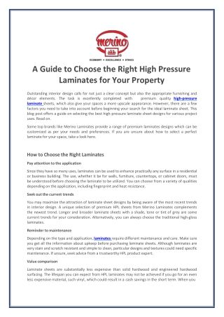 A Guide to Choose the Right High Pressure Laminates for Your Property