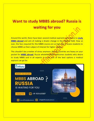 Want to study MBBS abroad Russia is waiting for you