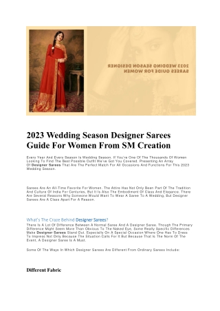 2023 Wedding Season Designer Sarees Guide For Women From SM Creation