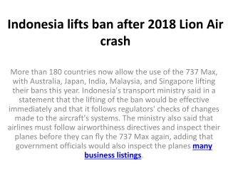 Indonesia lifts ban after 2018 Lion Air crash