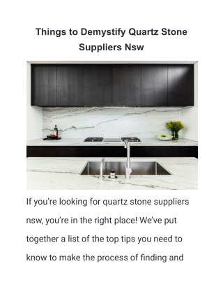 Things to Demystify Quartz Stone Suppliers Nsw