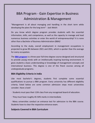 BBA Program - Gain Expertise in Business Administration & Management