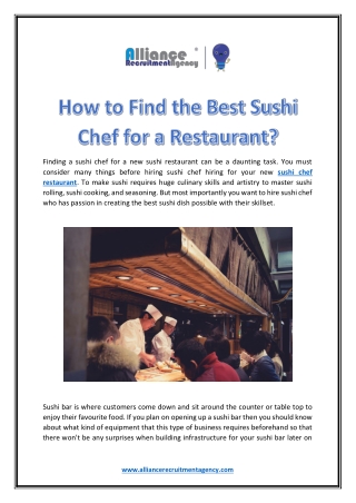 How to Find the Best Sushi Chef for a Restaurant?