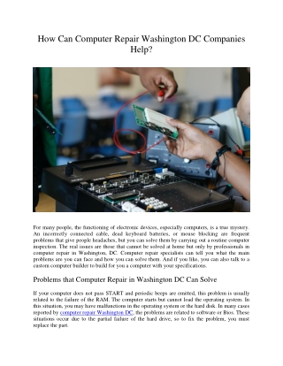How Can Computer Repair Washington DC Companies Help