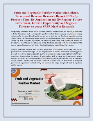 Fruit and Vegetable Purifier Market Share, Trends and Revenue Research Report