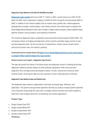 Diagnostic Tape Market to Hit US 107.06 Billion by 2029