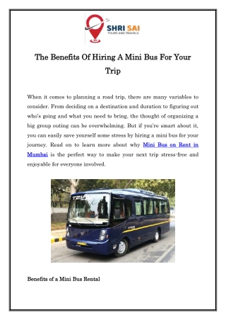 The Benefits Of Hiring A Mini Bus For Your Trip