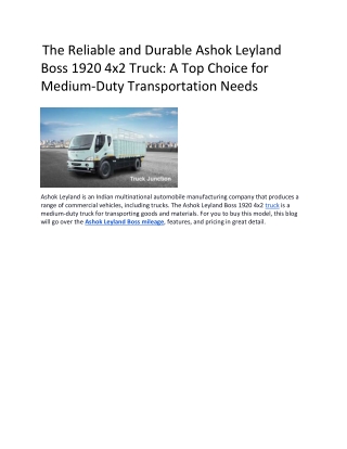 The Reliable and Durable Ashok Leyland Boss 1920 4x2 Truck