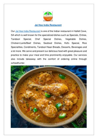 Up to 10% offer order now - Jai Hoo India Restaurant menu