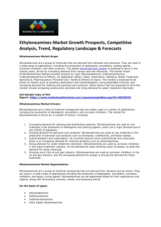 Ethyleneamines Market| Trends, Share, Growth Rate, Opportunities and Forecast