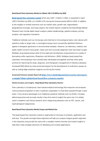 Bead Based Flow Cytometry Market to Obtain US 2.59 Billion by 2030