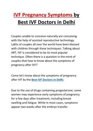 IVF Pregnancy Symptoms by Best IVF Doctors in Delhi