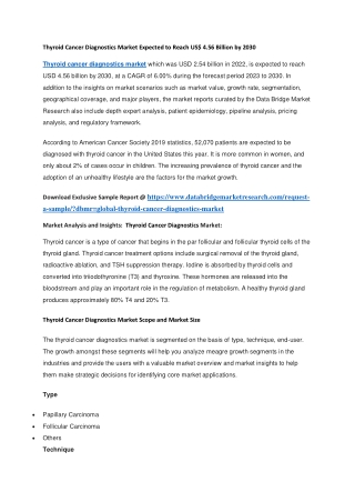 Thyroid Cancer Diagnostics Market Expected to Reach US 4.56 Billion by 2030