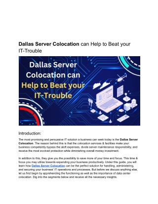 Dallas Server Colocation can Help to Beat your IT-Trouble