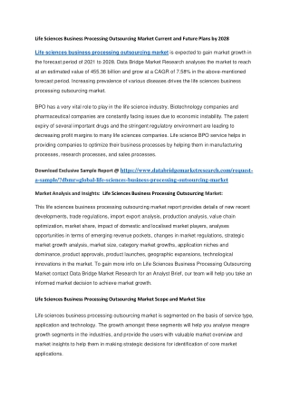 Life Sciences Business Processing Outsourcing Market Current and Future Plans by 2028