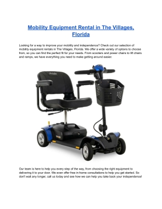 Mobility Equipment Rental in The Villages, Florida