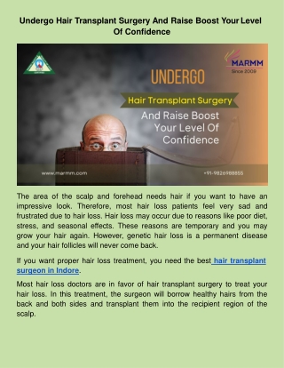 Undergo Hair Transplant Surgery And Raise Boost Your Level Of Confidence