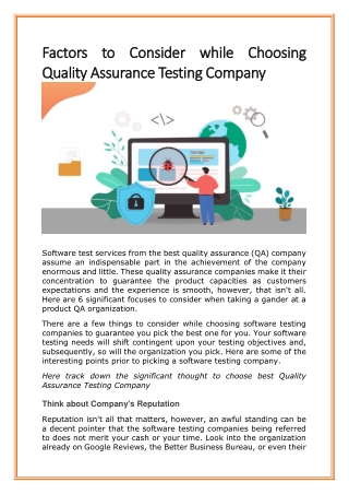 Factors to Consider while Choosing Quality Assurance Testing Company