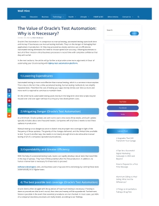 The Value of Oracle's Test Automation-Why is it Necessary