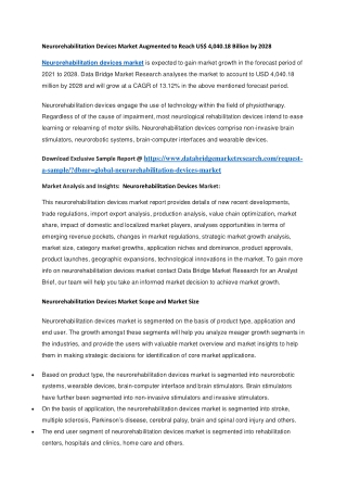 Neurorehabilitation Devices Market Augmented to Reach US 4,040.18 Billion by 2028