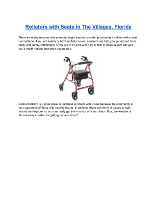 Rollators with Seats in The Villages, Florida